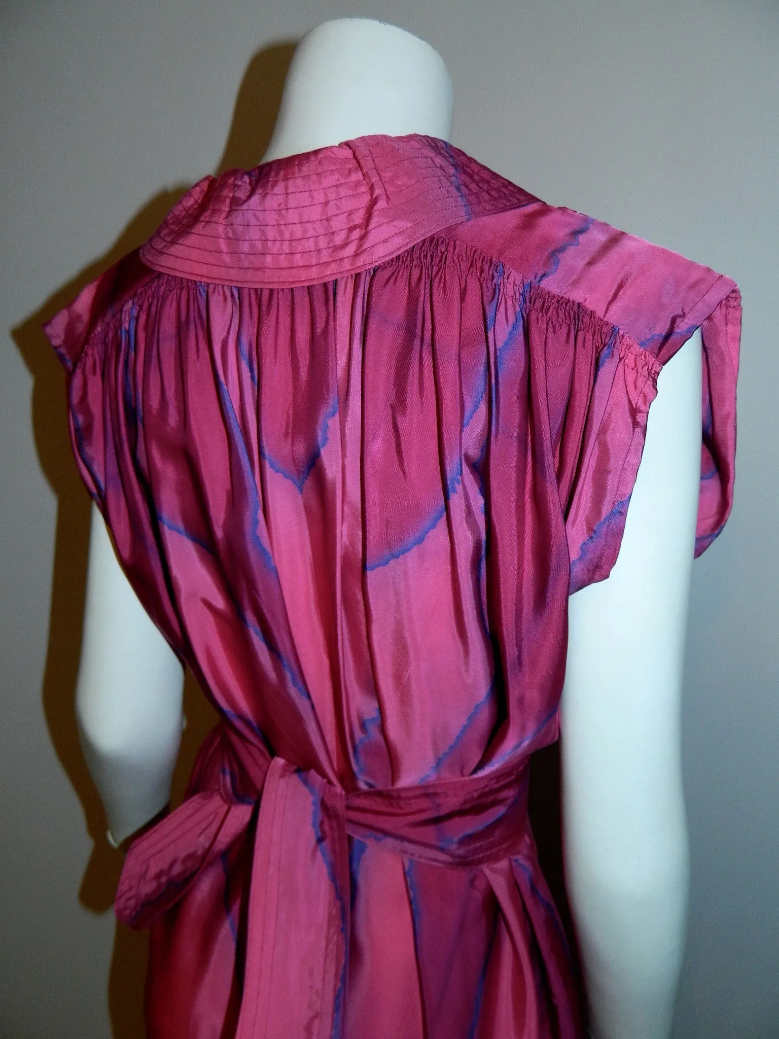 magenta silk HAND DYED poets dress / vintage 1970s / artist made OOAK