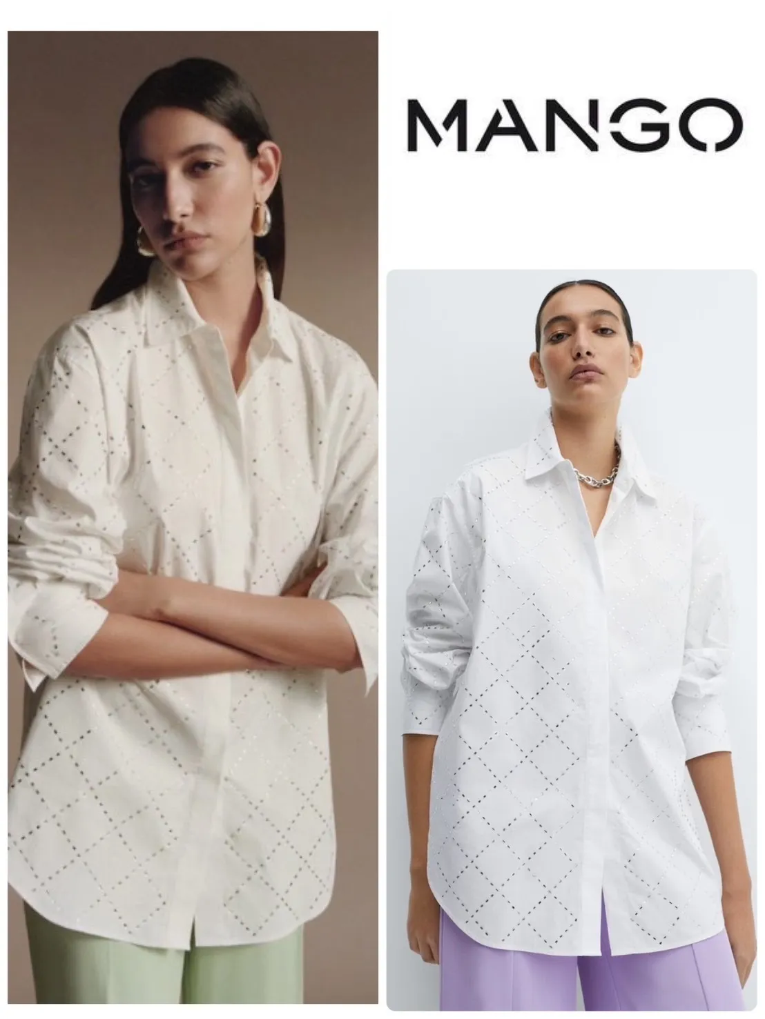 MANGO  |Cotton strass shirt