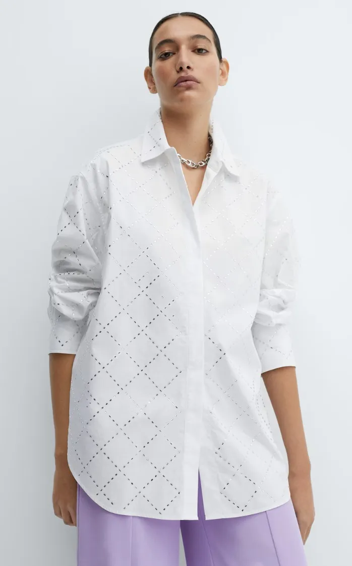 MANGO  |Cotton strass shirt