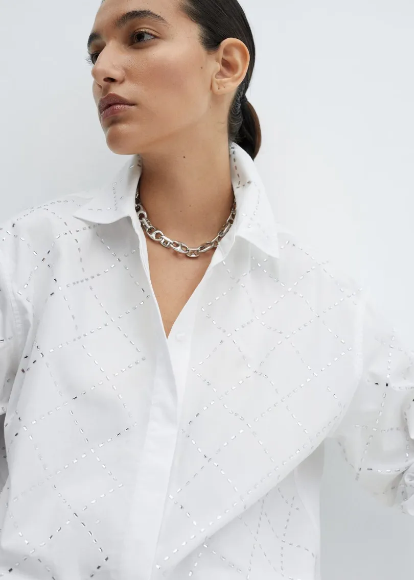 MANGO  |Cotton strass shirt