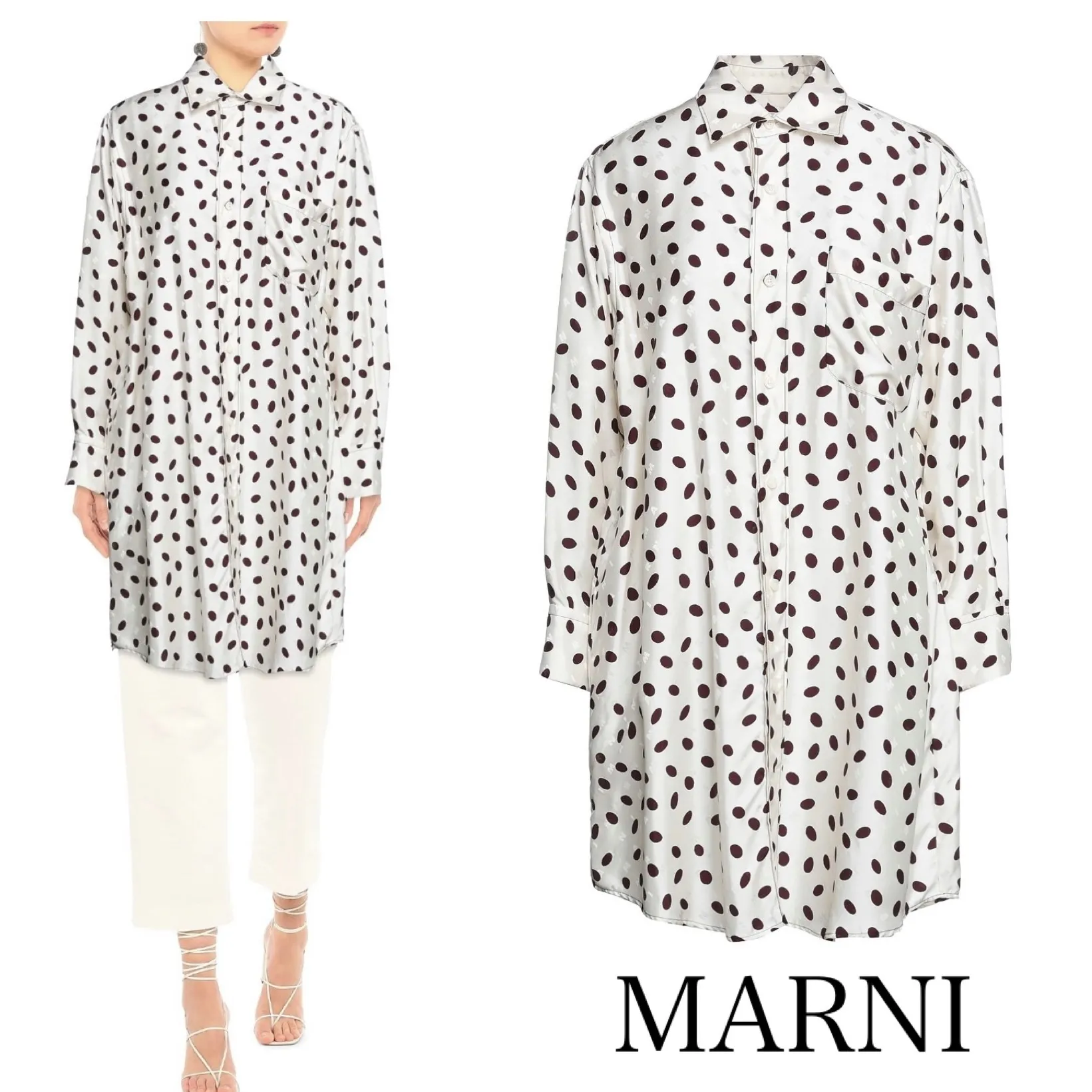 MARNI  |Bi-color Long Sleeves Logo Shirts & Blouses