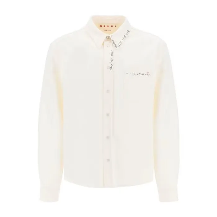 MARNI  |Long Sleeves Cotton Logo Designers Shirts