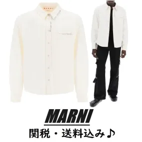 MARNI  |Long Sleeves Cotton Logo Designers Shirts