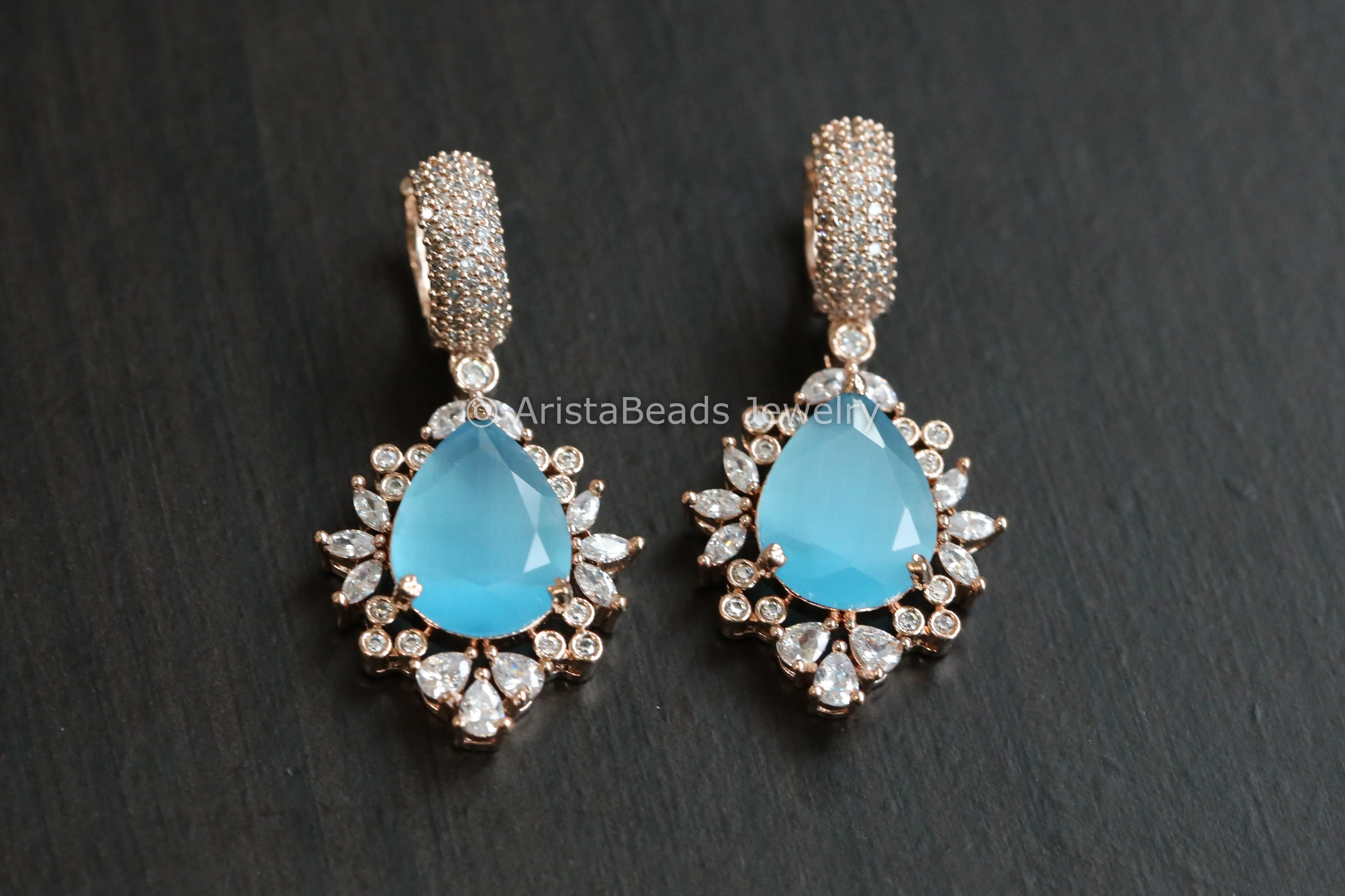 Micro CZ Hoop Earrings - Blue