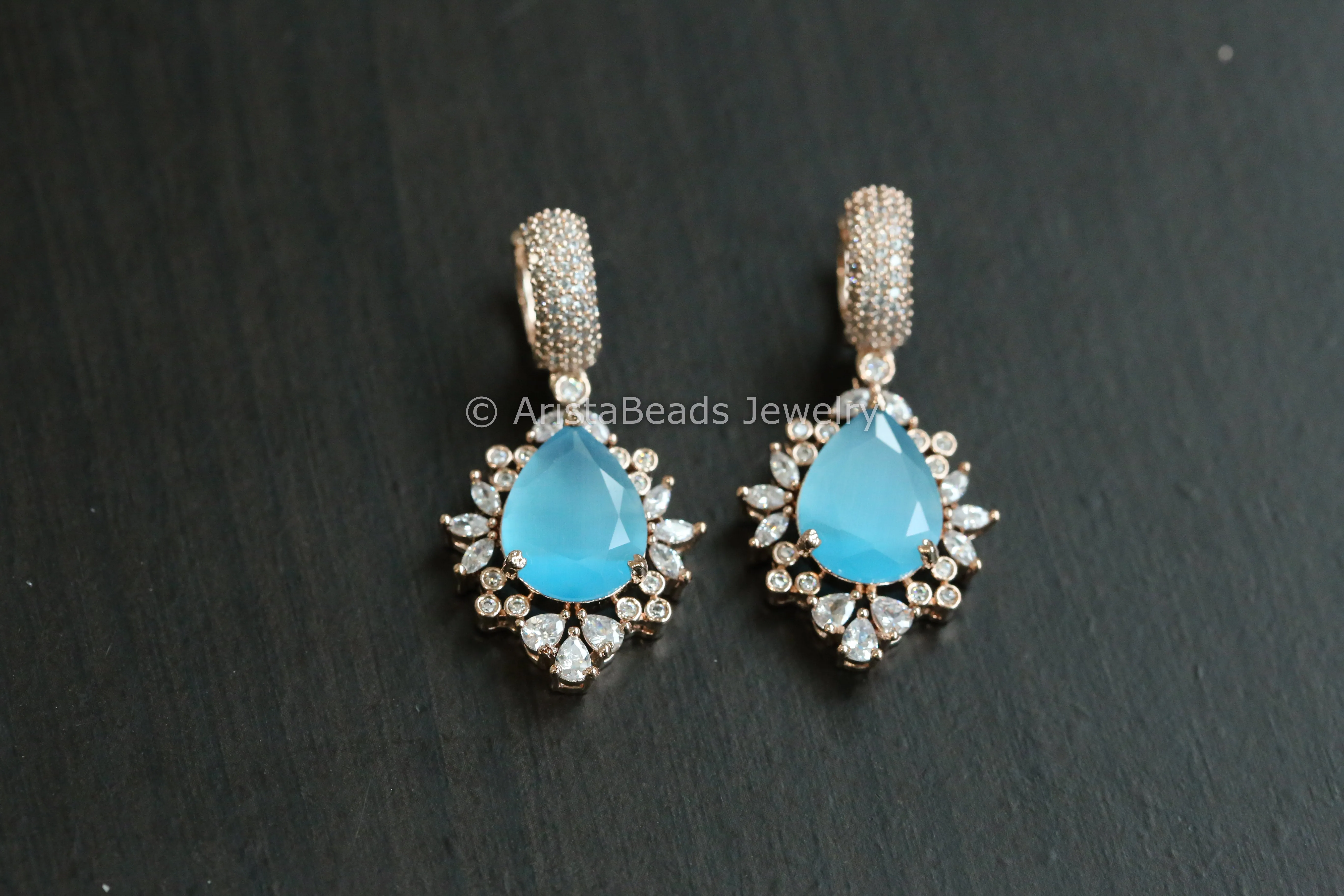 Micro CZ Hoop Earrings - Blue