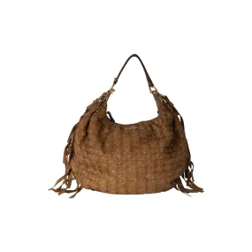 Miu Miu Woven Leather Fringe Hobo - '10s