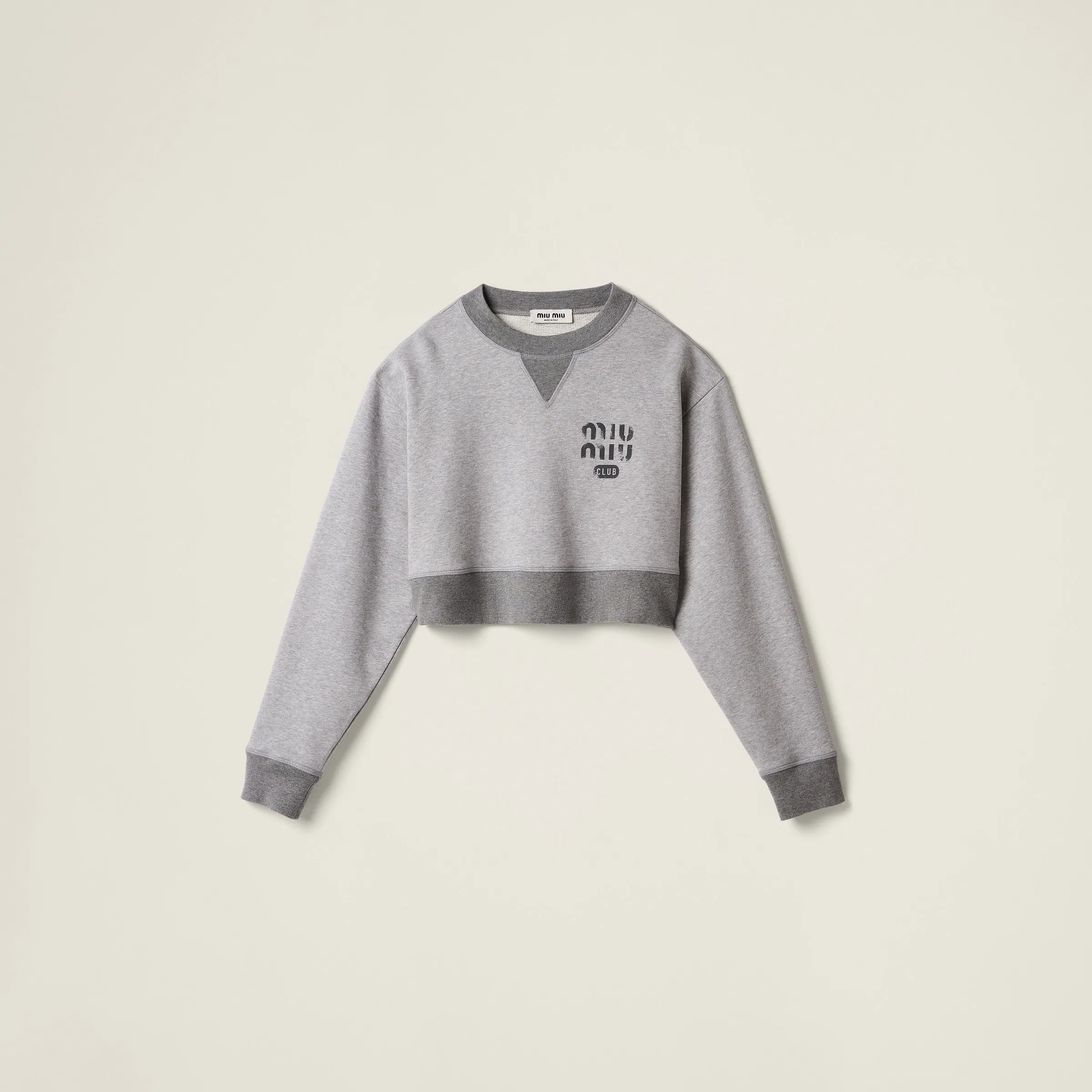 MiuMiu  |Crew Neck Rib Long Sleeves Plain Cotton Logo