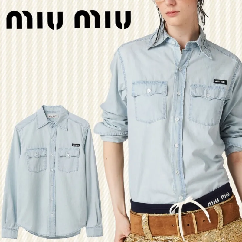 MiuMiu  |Long Sleeves Cotton Logo Shirts & Blouses