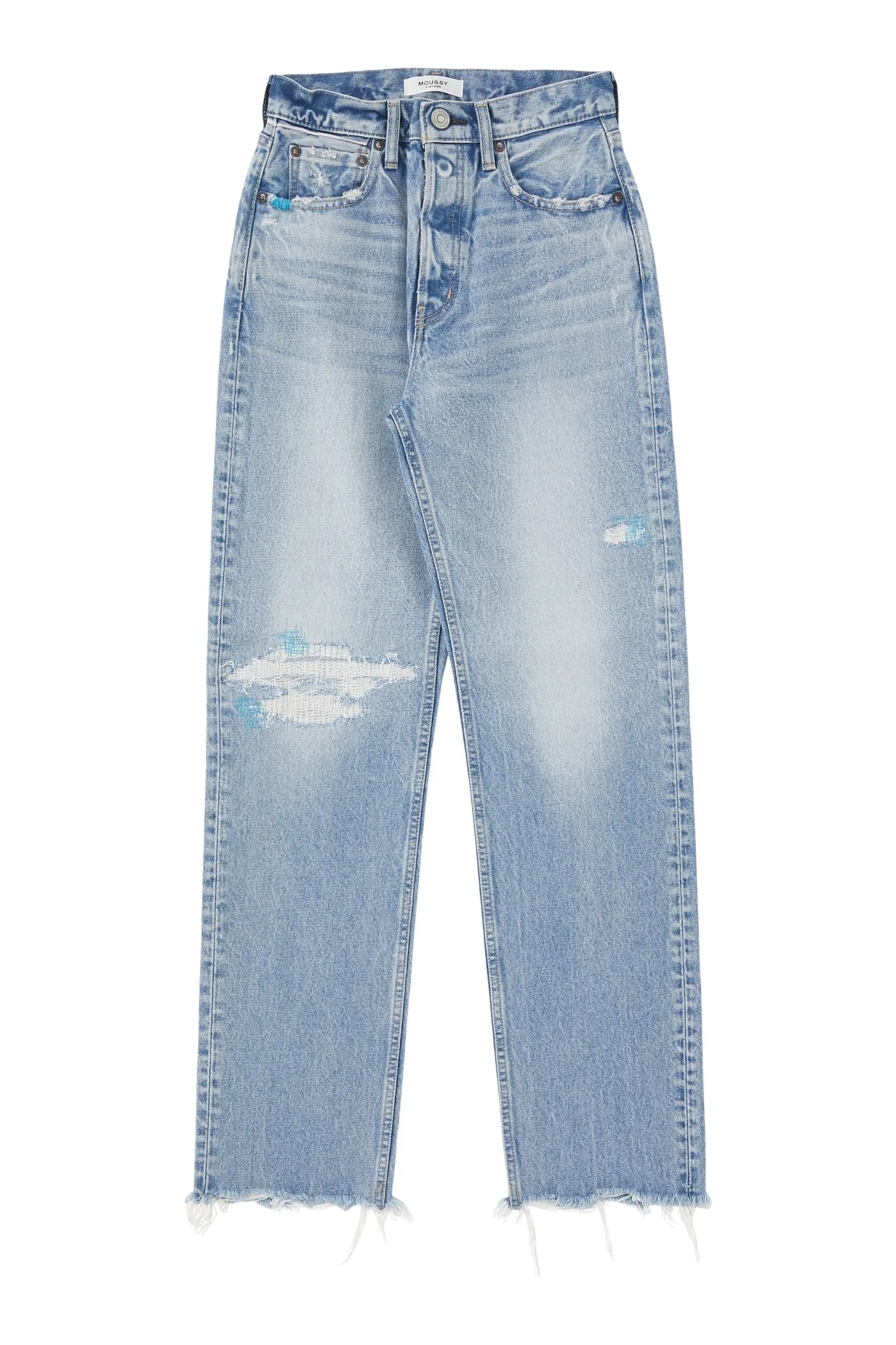 Moussy Denim Brighton Wide Straight Jeans in Light Blue