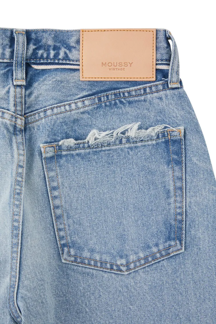 Moussy Denim Brighton Wide Straight Jeans in Light Blue