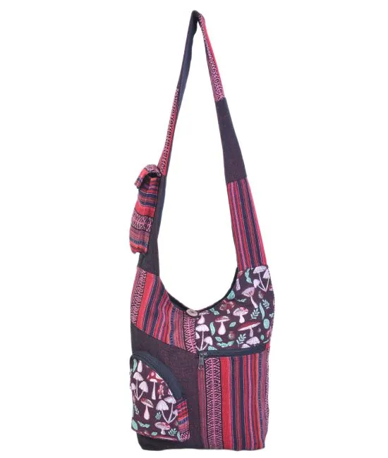 Mushroom Print Cotton Hippie Hobo Bag