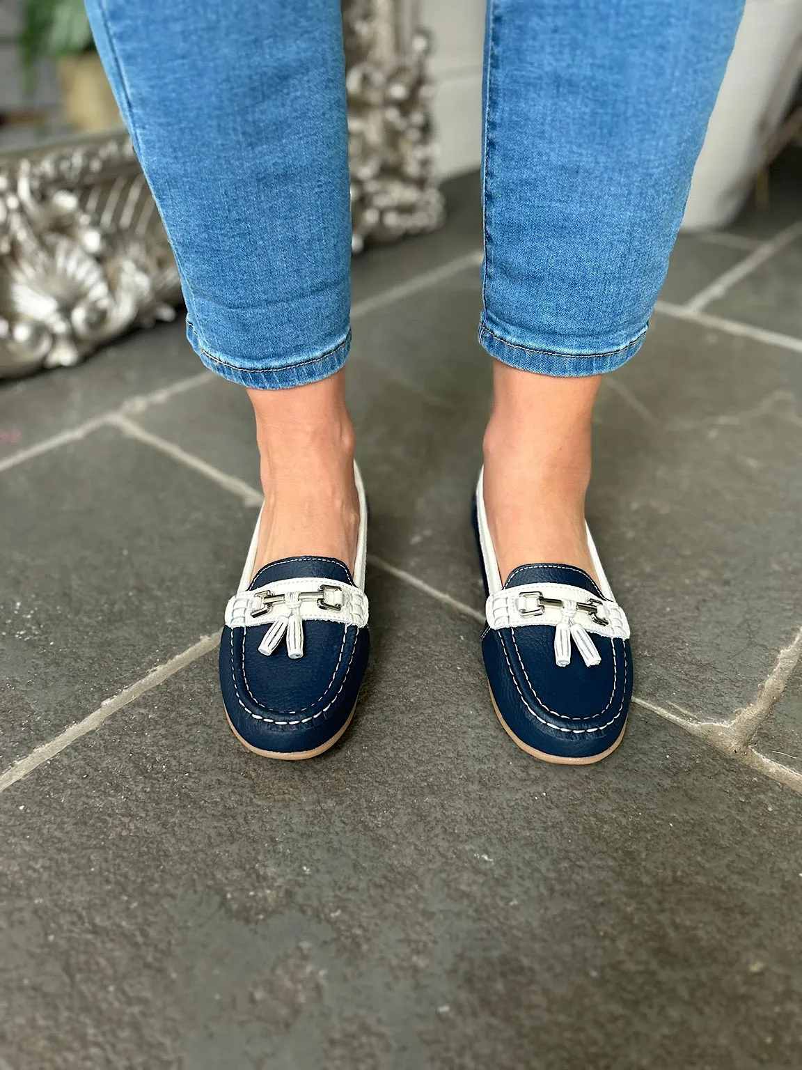 Navy Nautical Leather Tassel Loafer