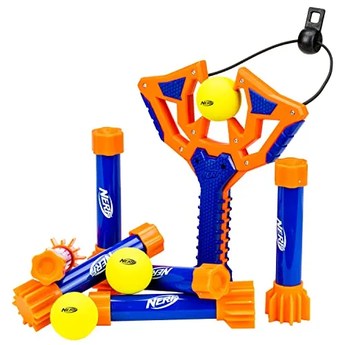 NERF Slingshot Challenge - Kids Slingshot Bowling Game Set - Toy Slingshot Target Game for Kids - Foam Ball Slingshot + NERF Bal