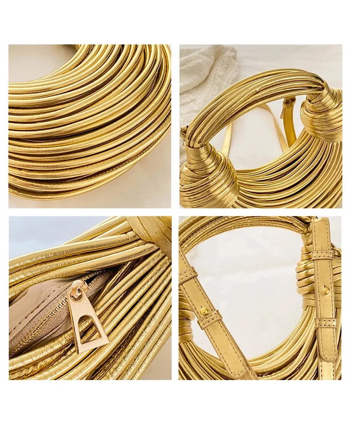 Noodle Rope Knotted Hobo Handbag In Gold