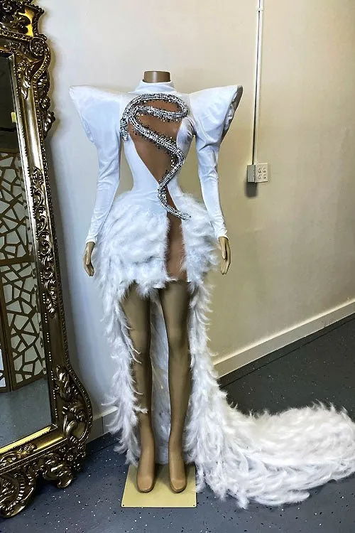 Oscars Rhinestone Feather Dress(Ready To Ship)