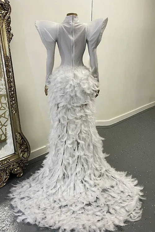 Oscars Rhinestone Feather Dress(Ready To Ship)