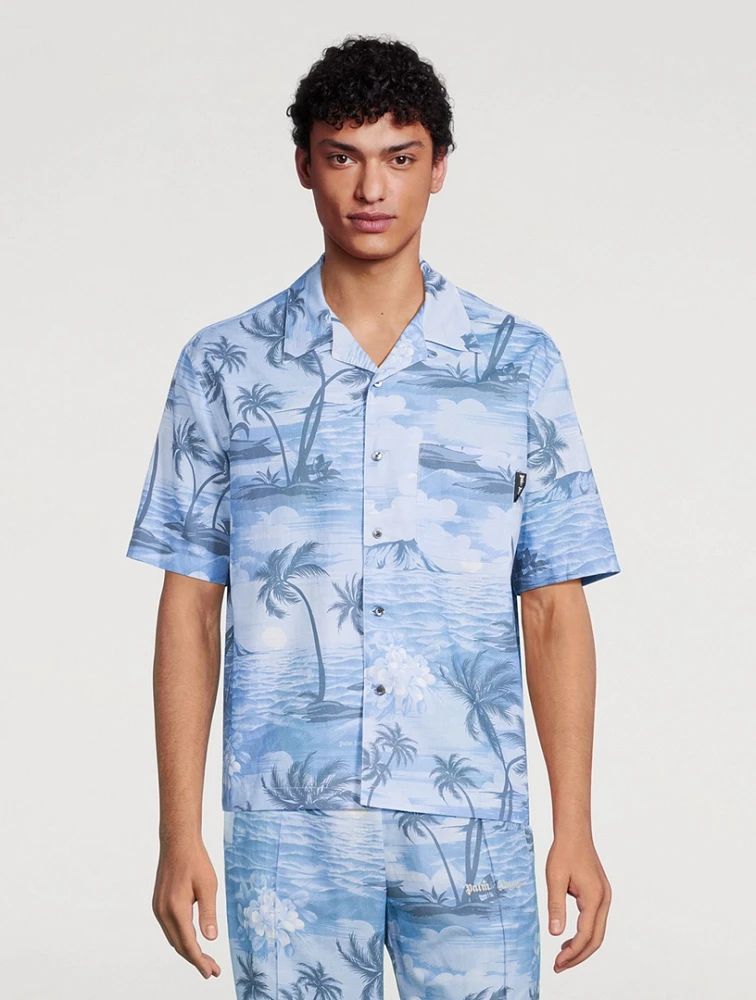 PALM ANGELS SUNSET BOWLING SHIRT INDIGO BL