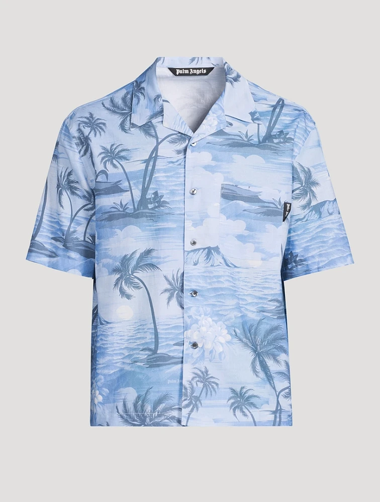 PALM ANGELS SUNSET BOWLING SHIRT INDIGO BL