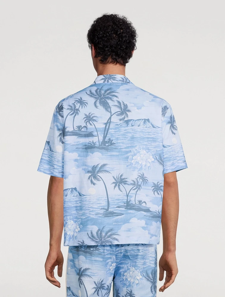 PALM ANGELS SUNSET BOWLING SHIRT INDIGO BL