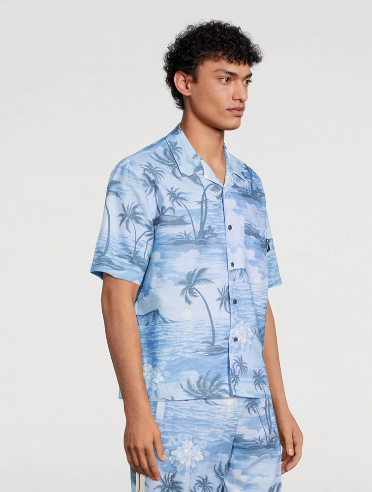 PALM ANGELS SUNSET BOWLING SHIRT INDIGO BL