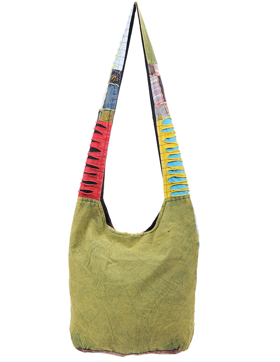 Patch and Razor Cut Cotton Hobo Bag