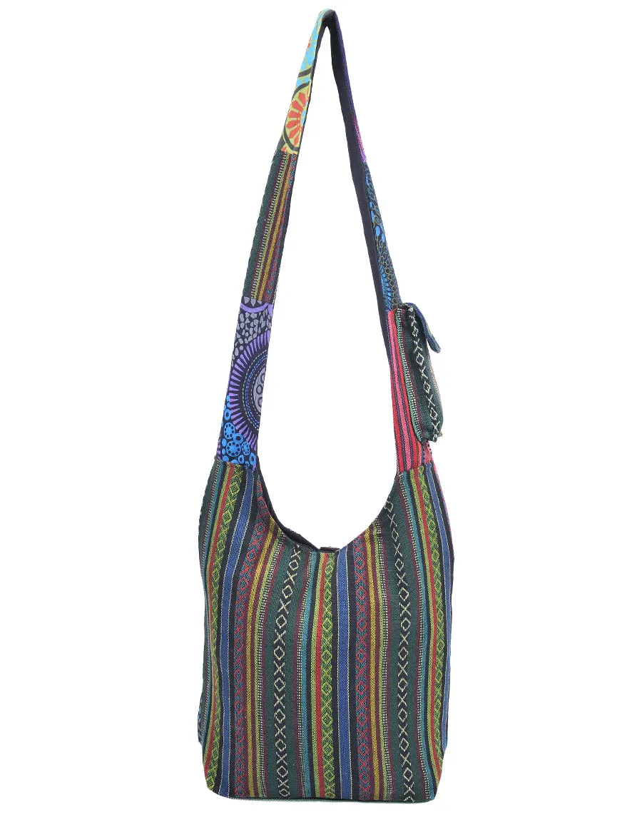 Patched Graphic Print Cotton Hippie Hobo Bag