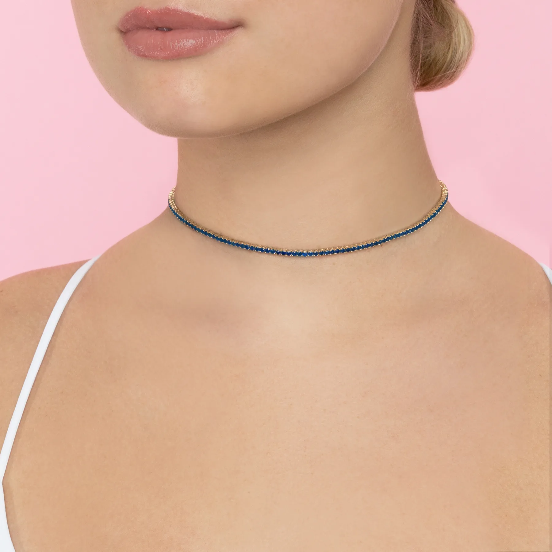 Perfect Collar Tennis Necklace - Blue Sapphire / 14k Yellow Gold