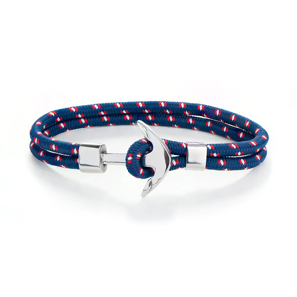 Personalised Mens Blue Rope Nautical Anchor Bracelet