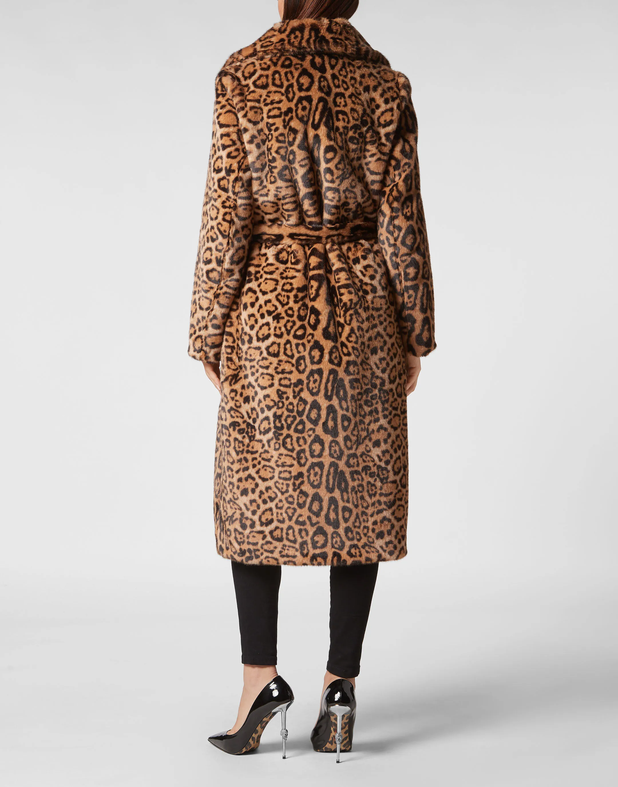 PHILIPP PLEIN Eco Mink Coat Long Leopard