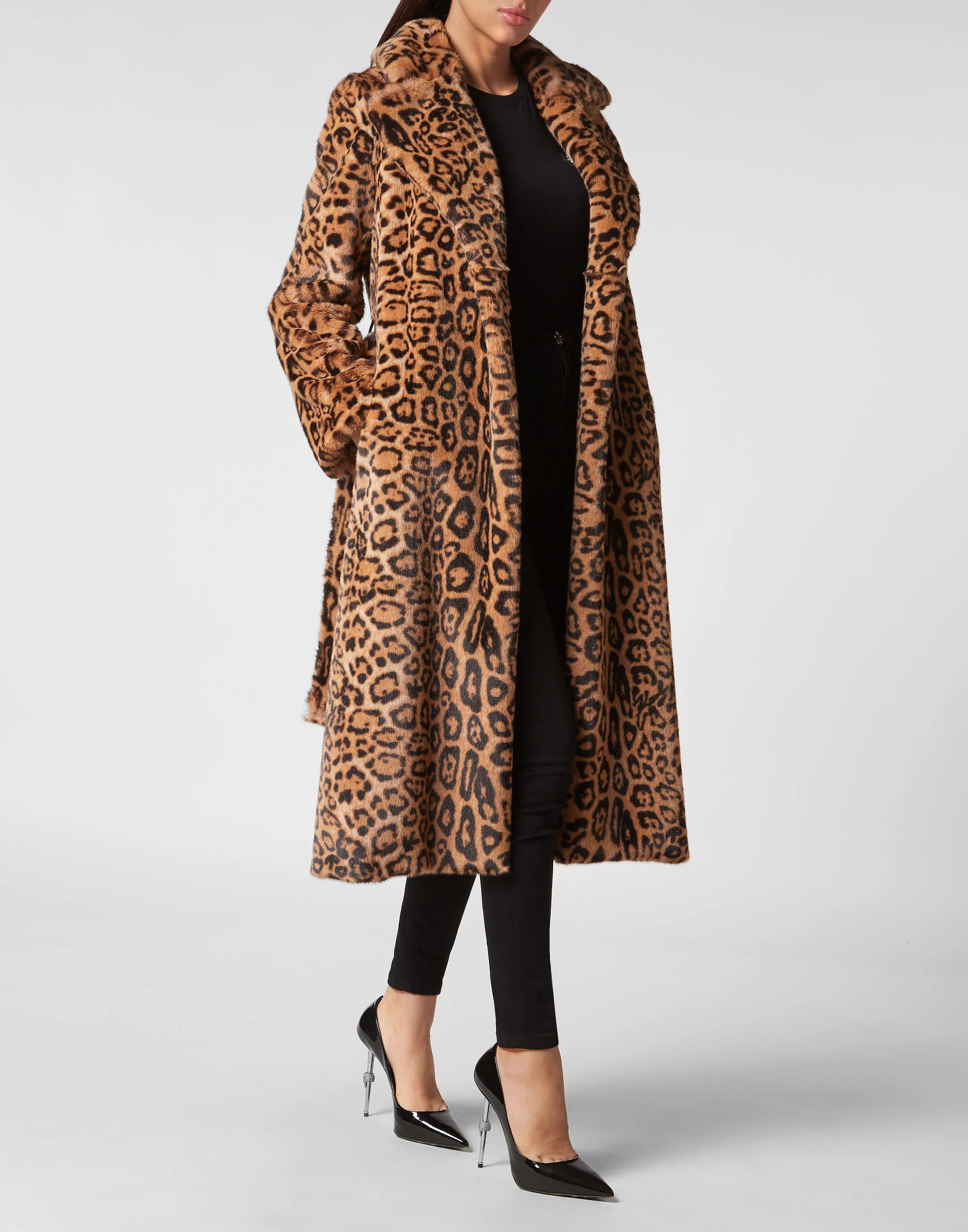 PHILIPP PLEIN Eco Mink Coat Long Leopard