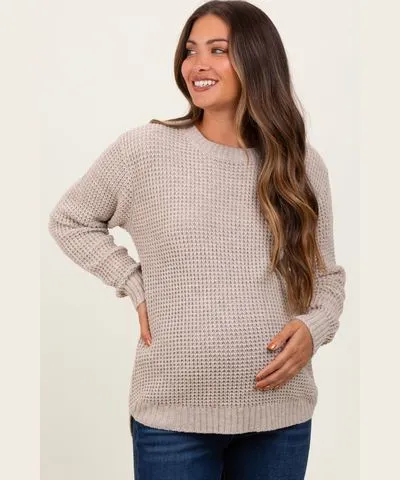 PinkBlush Dark Beige Waffle Knit Rounded Hem Maternity Sweater