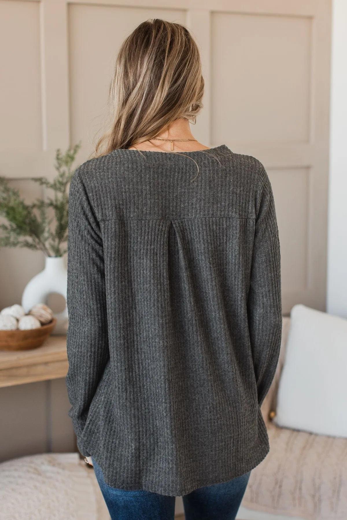 Place I Belong Waffle Knit Top- Charcoal