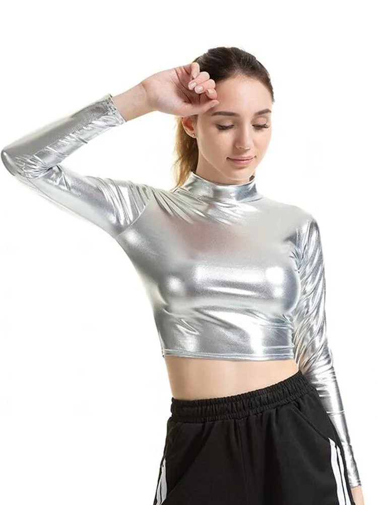 PU Short Long Sleeve Crop Top