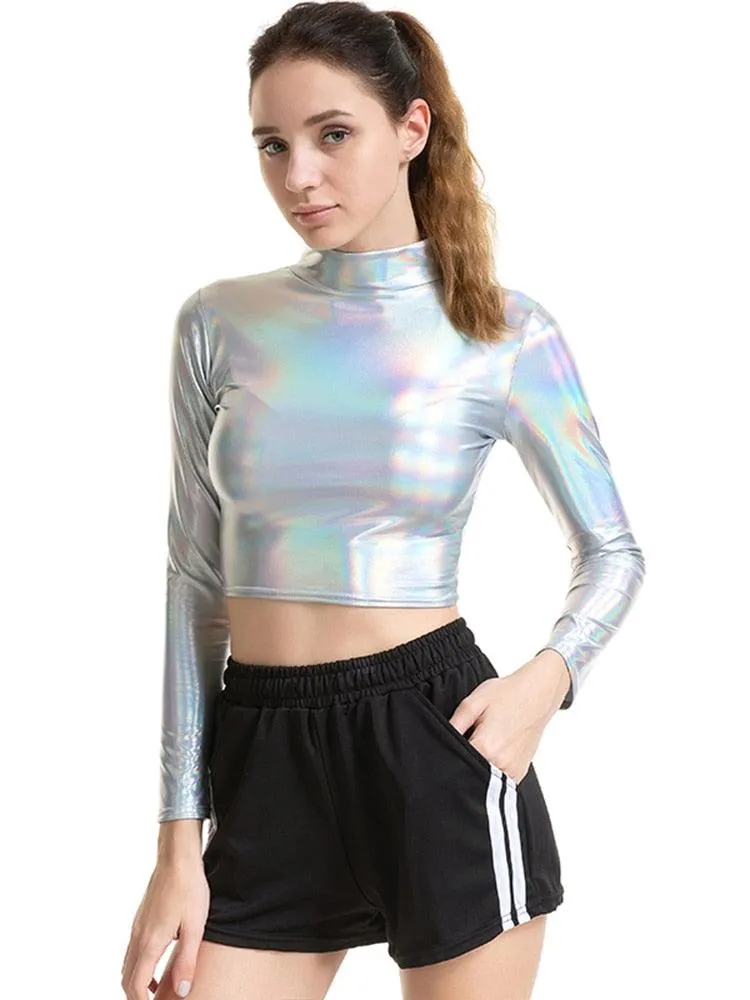 PU Short Long Sleeve Crop Top