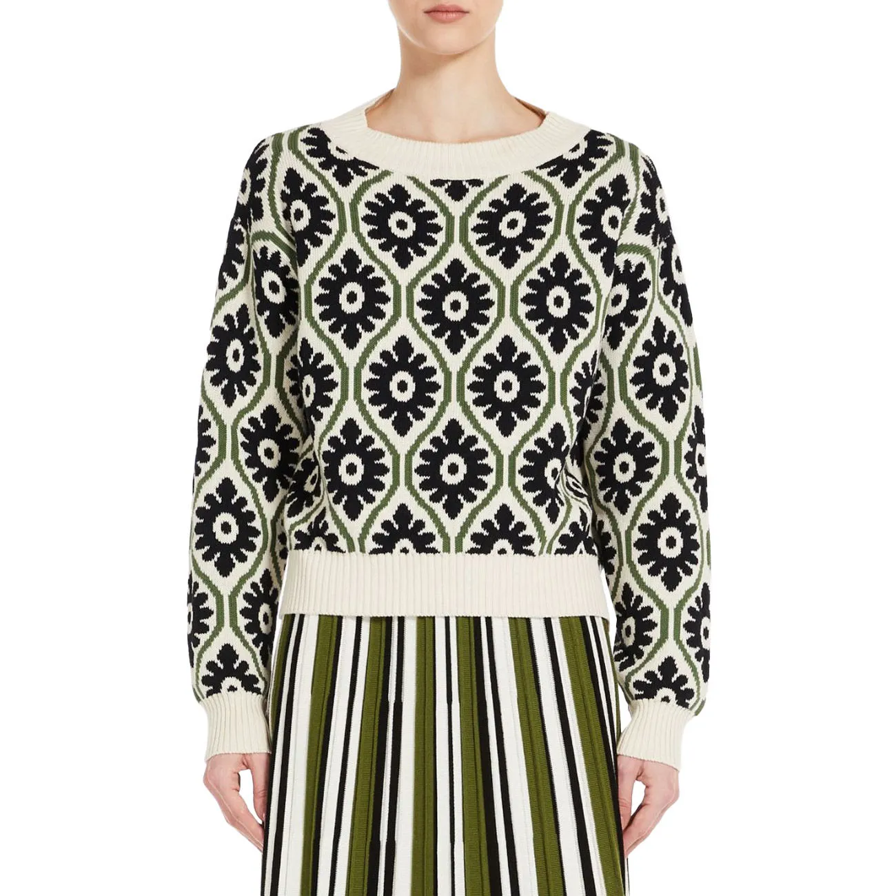 PULLOVER JACQUARD TAVOLA Donna Bianco Verde Nero