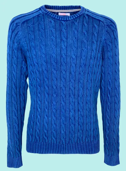 PULLOVER UOMO BLU A TRECCE 100% COTONE