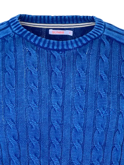 PULLOVER UOMO BLU A TRECCE 100% COTONE