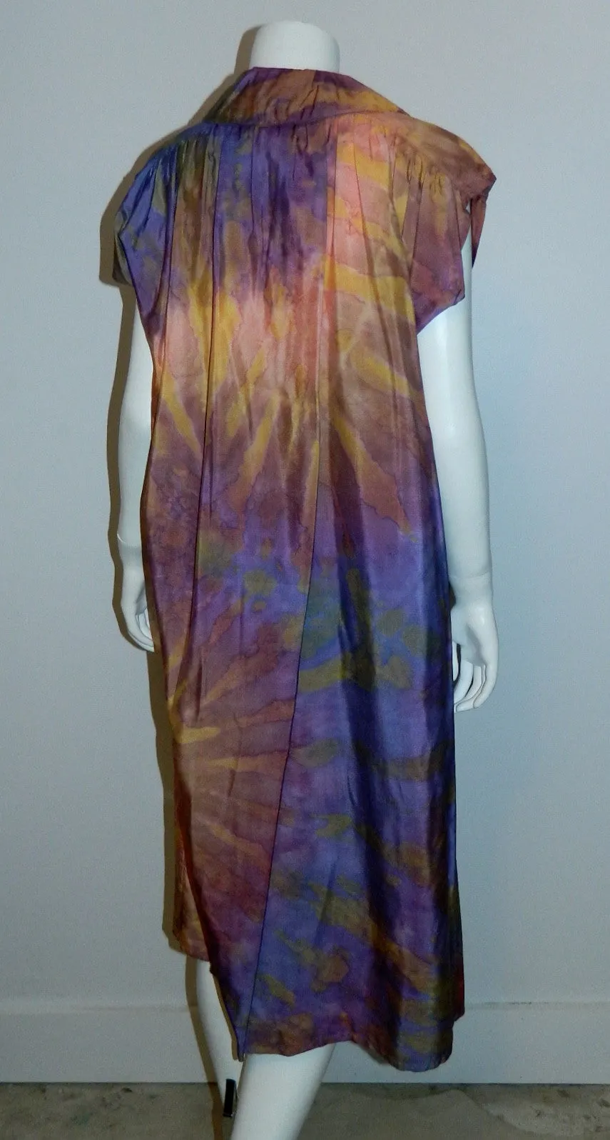 purple sunset SILK Hand Dyed poets dress / vintage 1970S Hippie / artist made OOAK