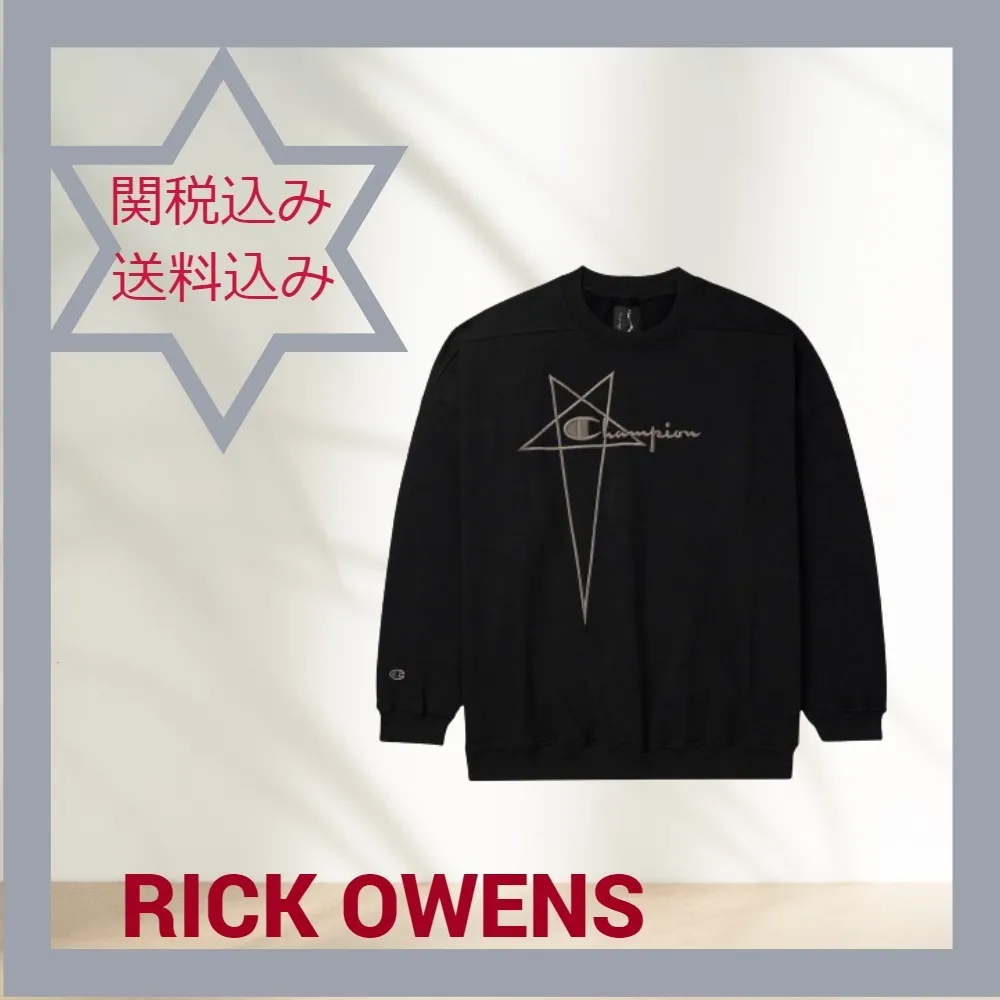 RICK OWENS  |Long Sleeves Plain Cotton Logo Designers Sweatshirts