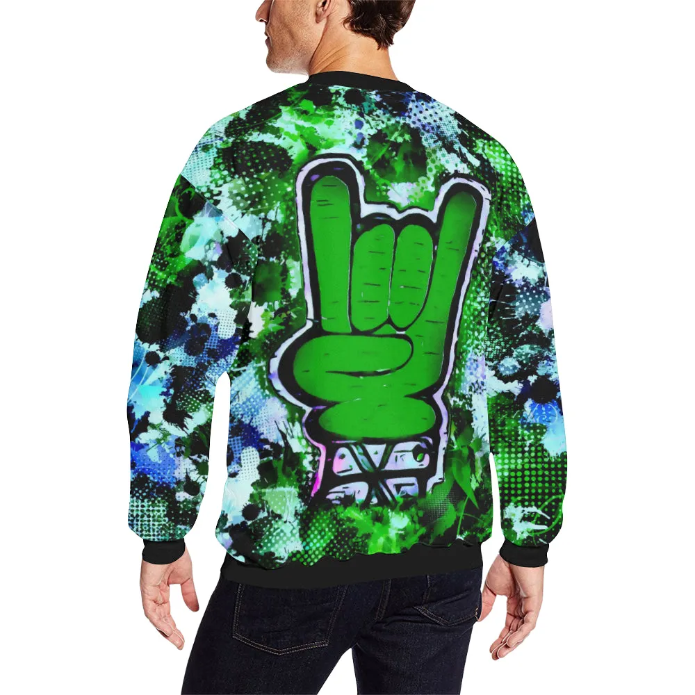 Rock On Alternative Green Men's Big & Tall Oversized Fleece Crewneck Sweatshirt