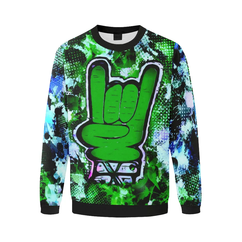 Rock On Alternative Green Men's Big & Tall Oversized Fleece Crewneck Sweatshirt