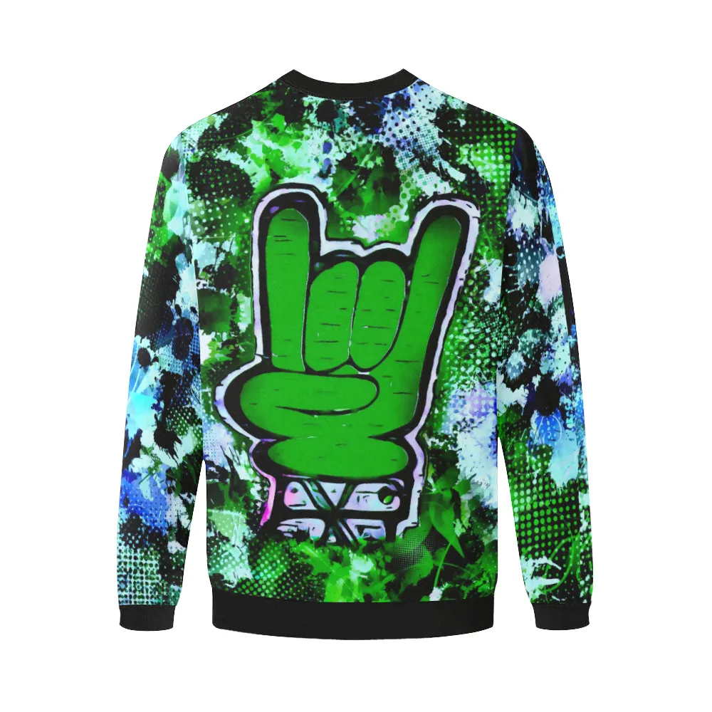 Rock On Alternative Green Men's Big & Tall Oversized Fleece Crewneck Sweatshirt