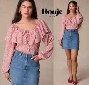 Rouje  |Dots Casual Style Blended Fabrics Bi-color Long Sleeves