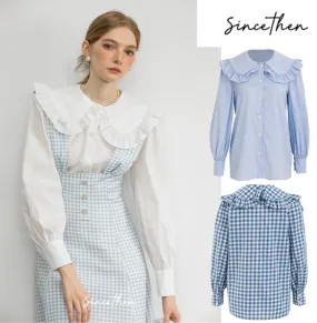 Since Then  |Gingham Long Sleeves Plain Cotton Shirts & Blouses