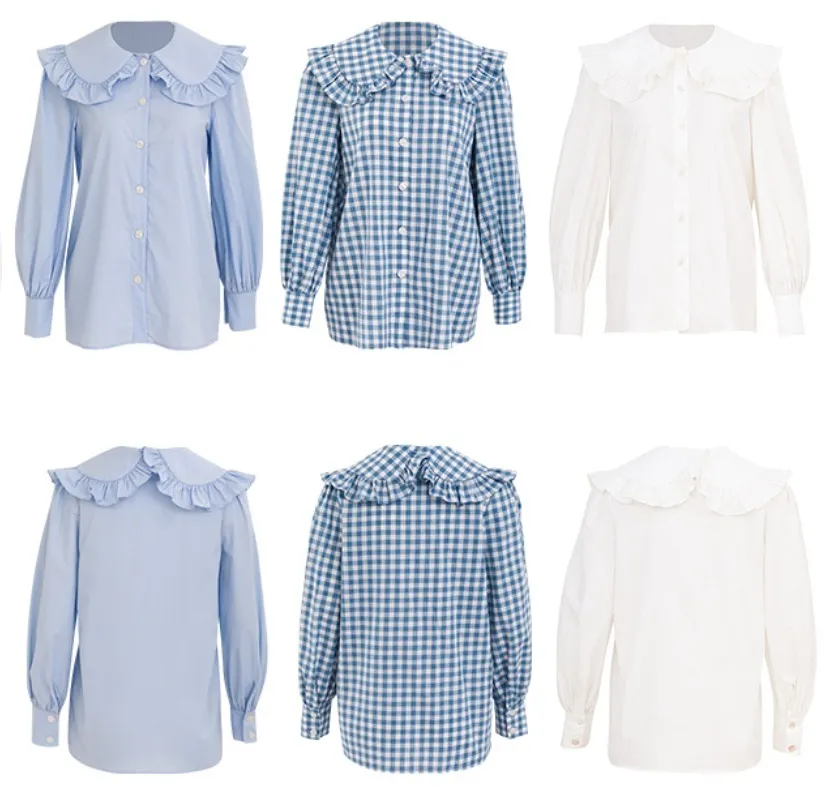 Since Then  |Gingham Long Sleeves Plain Cotton Shirts & Blouses