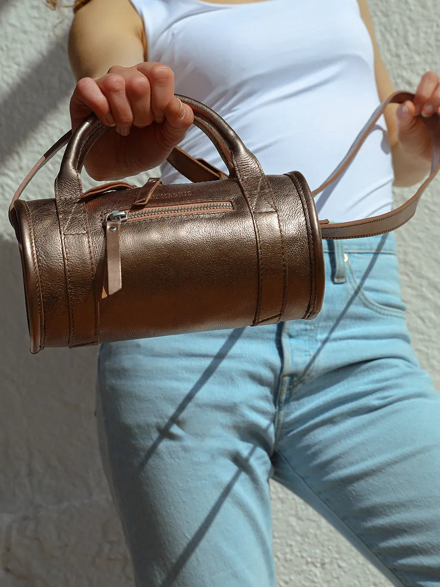 Small Copper Leather Bowling Bag Women - Charlie Copper | PAUL MARIUS