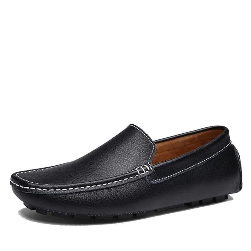 Split Cow Leather Men's Flat Slip-On Moccasin Loafer Shoes for Driving