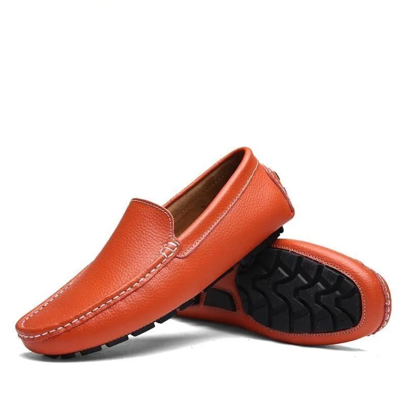 Split Cow Leather Men's Flat Slip-On Moccasin Loafer Shoes for Driving