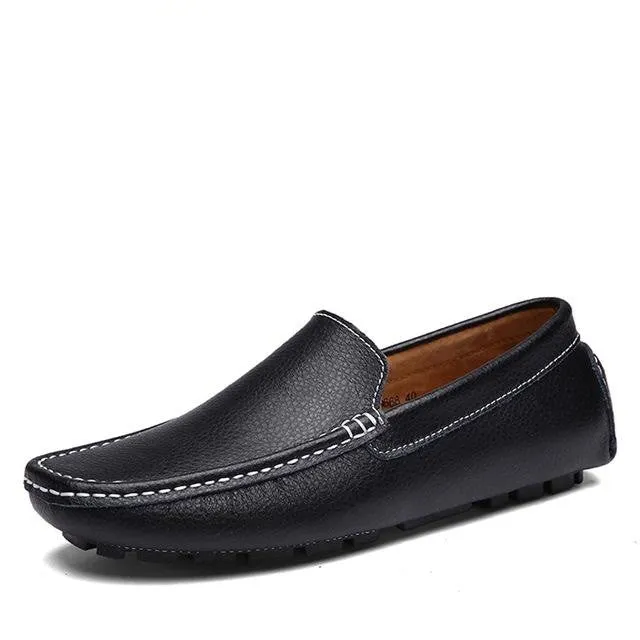 Split Cow Leather Men's Flat Slip-On Moccasin Loafer Shoes for Driving