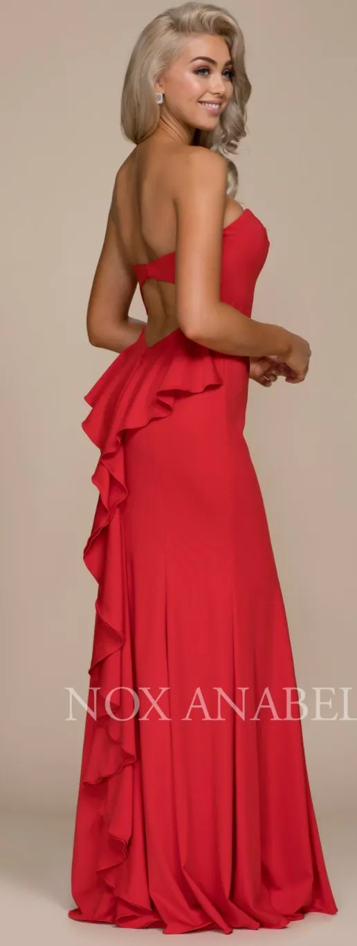 Strapless Ruffle Back Formal Gown